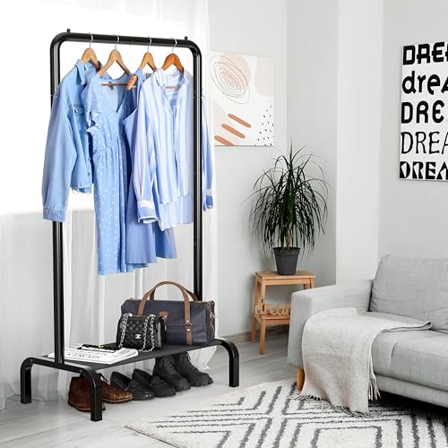 Simple Houseware 30" W Narrow Freestanding Garment Rack with Shelves, Black | With Storage Shelf – Slim & Space-Saving Closet Organizer