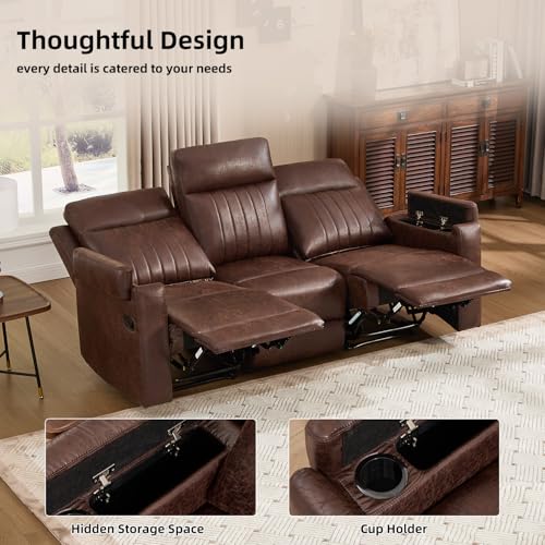 Manual Faux Leather Loveseat and Recliner Sofa Set, Wall-Hugger Reclining Living Room Furniture Set, 2-Seater Recliner Chair, 3-Seat Reclining Sofa Couches for Living Room, Villa, R-Brown, 2+3 - color: Red Brown, size: 58"W+79"W（2+3）