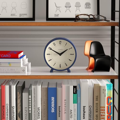 JONES CLOCKS® Venus Desk Clock | Modern Round Design | Blue | Stylish Retro Look for Shelf, Table, Mantel or Bedside - color: Indigo Blue