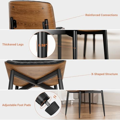 YaFiti Mid Century Upholstered PU Leather Dining Chairs Set of 2, Black | Ergonomic Walnut Backrest, Upholstered Waterproof PU Leather Seat, Stable Metal Legs, Adjustable Footpads, Apartment Friendly - color: Black Lozenge