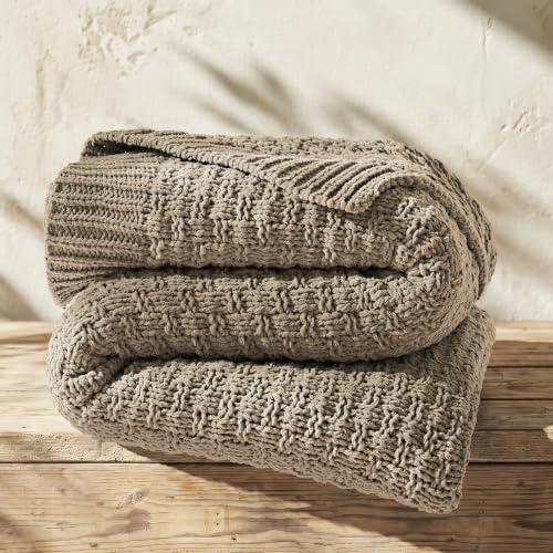 EVERGRACEHOME Chunky Chenille Knit Throw Blanket, Hearth Taupe, 50" x 60" | Basketweave Chenille Knit, OEKO-TEX Certified, Lightweight Warmth, Modern Farmhouse, Decorative Throw for Couch, Bed & Sofa - color: Hearth Taupe, size: 50" x 60"