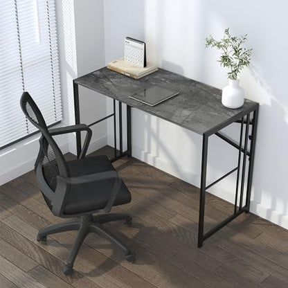 Lutown-Teen Narrow Folding Computer Desk 35 inch, Grey | Writing Gaming Computer Desk for Small Spaces, No Assembly Required Small Office Table - color: Grey, size: 35 Inch