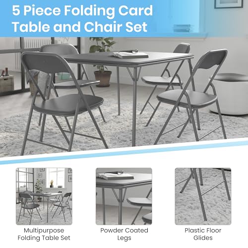 EMMA + OLIVER Gray Square Folding Card Table and Chairs Set for 4 Players | Lightweight, Easy Storage, Padded Top - color: Grey