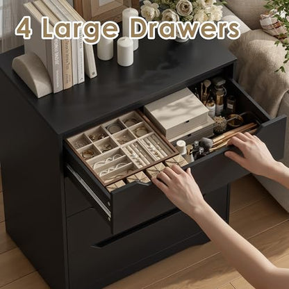 HOSTACK Modern 4 Drawers Dresser, Wood Chest of Drawers with Storage, Black | Black Dresser with Cut-Out Handles, Small Dresser, 4 Drawers Chest, Tall Storage Dresser for Living Room, Apartment, Renter - color: Black