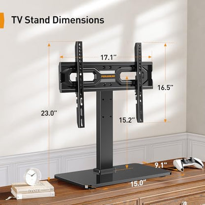Perlegear Tabletop TV Stand, Universal TV Stand for 23–60 Inch LCD/LED/OLED TVs, Height-Adjustable TV Mount Stand with Tempered Glass Base & Cable Management, VESA 400x400mm, PGTVS02 ﻿ - size: 23-60 Inch