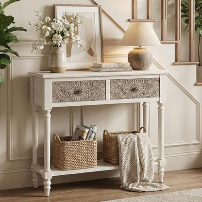 HOMPUS Console Table with 2 Drawers and 1 Shelf, Rectangular Narrow Entryway Table, Antique and Contemporary Accent Sofa Table for Living Room