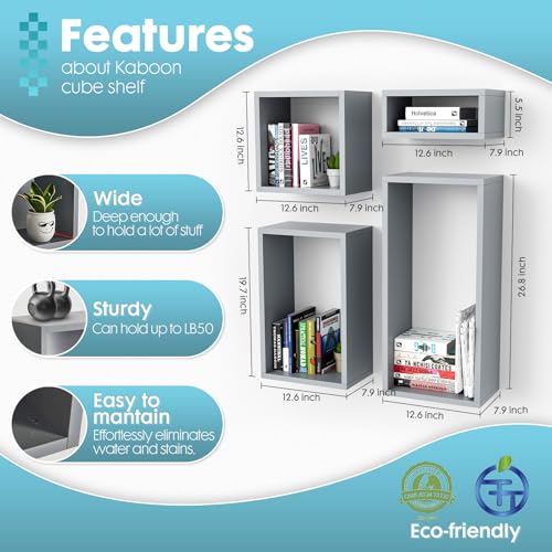 Wall Mount Shelf Set of 4, Floating Cube Shelves for Space Discovery Home and Commercial Use, Large Size Shelves Set, Grey - color: Grey, size: Set4