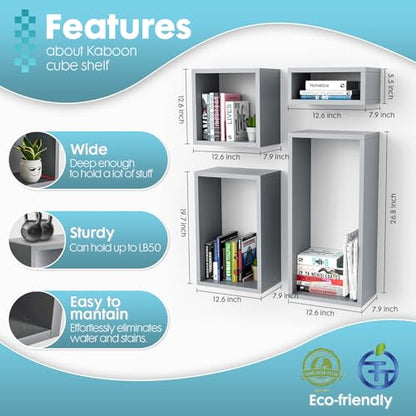 Wall Mount Shelf Set of 4, Floating Cube Shelves for Space Discovery Home and Commercial Use, Large Size Shelves Set, Grey - color: Grey, size: Set4