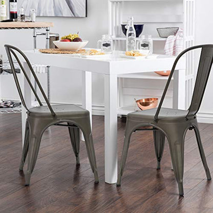 Devoko Metal Indoor-Outdoor Chairs Distressed Style Kitchen Dining Chairs Stackable Side Chair with Back Set of 4 (Gun) - color: Gun