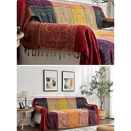 Boho Throw Blanket, Chenille Jacquard Tassels Throw Blankets for Bed Couch Soft Chair， Bohemian Fringe Tassels (Red, S:60x75 - color: Red, size: Small (60 x 75 in)