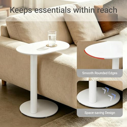 Modern C-Shaped End Table, Small Sofa Side Table Metal Side Table for Couch and Bed Snack Table Tray Table for Living Room Bedroom - color: White