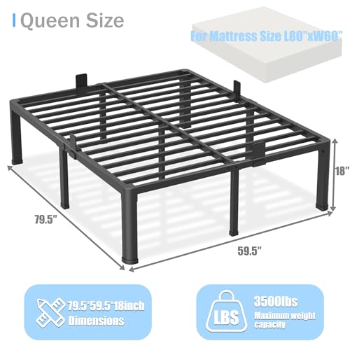 18 inch Queen Bed Frame with Round Corner Legs Mattress Slide Stopper,3500 lbs Heavy Duty Metal Platform,Steel Slats Support,No Box Spring Needed,Easy Assembly,Noise Free - size: Queen, style: 18 inch