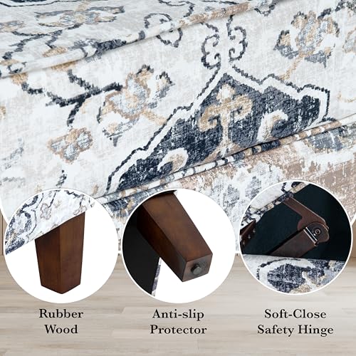 HomePop 22" Modern Rectangular Storage Ottoman - Antiqued Ebony Cream - color: Antiqued Ebony Cream