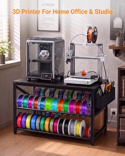 AHOWPD 3D Printer Stand with Filament Storage, Heavy Duty 3D Printer Table | Sturdy 3-tier Metal Workstation for 3D Printers, Vibration Dampening Desk for FDM Resin, Black