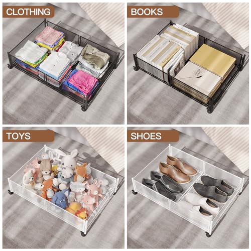 Gawerk Under Bed Storage with Wheels, Foldable Metal Mesh Underbed Storage Container Bins, Tool-free Assembly Clothes Drawer Organizer,2Pack - color: Black