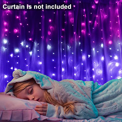 CoziTech Curtain Lights Pink Purple Ombre Light Up String Curtain for Bedroom Wall Hanging Mermaid Fairy Lights for Teen Room Girls Room Decoration Lights Girls Gift (Pink & Purple) - color: Pink & Purple with Dimmer Switch