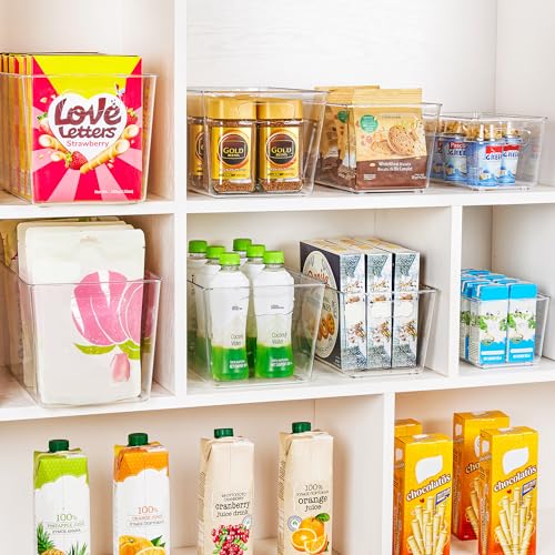 YIHONG 4 Pack Clear Storage Bins, Pantry Organizer Bins with Handle, XL | Plastic Bins, Pantry Storage Containers for Kitchen, Freezer, Cabinet, Closet, Bathroom, Under Sink Organizers and Storage - size: XL(13"L x 7.4"W x 7"H)