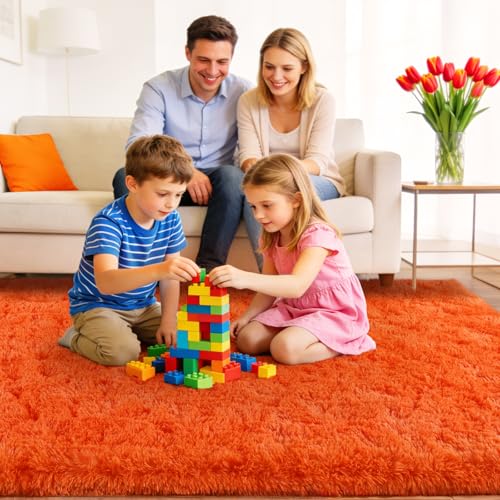 Area Rugs for Living Room Bedroom 8x10, Orange Ultra Fluffy Fuzzy Shag Rug | Modern Soft Shaggy Rug Carpet Upgrade Non Slip Indoor Plush Rug for Bedroom Boy Girls Room Dorm Office Home Aesthetic Decor - color: Orange, size: 8' x 10' (Rectangular)