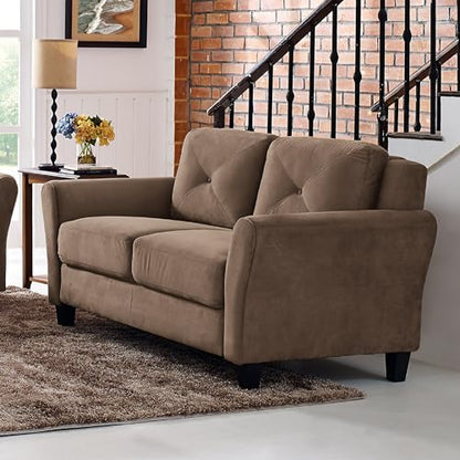 Studio Living Harrington 57.9" Loveseat, Transitional Modern, Pocket Coil Comfort, Easy Assembly, Microfiber Fabric, Brown - color: Brown, size: Loveseat