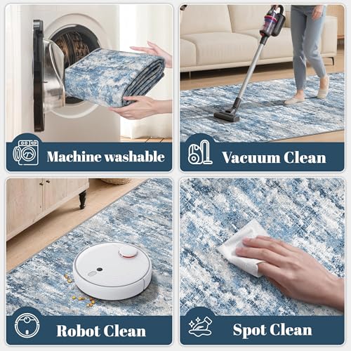 Entryway Runner Rug 2x4ft,Non Slip Carpet Runner,Ocean Blue | Machine Washable Runner Rug with Silicone Backing; Stain Resistant Surface for Entryways, Kitchens and High Traffic Areas - color: Abstract- Ocean Blue, size: 2' x 4' (Runner)