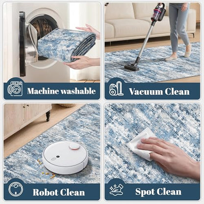 Entryway Runner Rug 2x4ft,Non Slip Carpet Runner,Ocean Blue | Machine Washable Runner Rug with Silicone Backing; Stain Resistant Surface for Entryways, Kitchens and High Traffic Areas - color: Abstract- Ocean Blue, size: 2' x 4' (Runner)