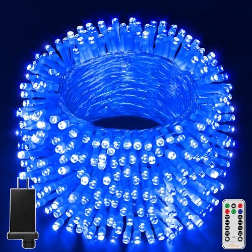 Ollny Blue Christmas Lights Waterproof, 400LED 131FT String Lights with Remote 3 Timer, Plug in 8 Modes Fairy Light for House Xmas Tree Bedroom Indoor Outside Decorations - color: Blue, size: 400 LEDs