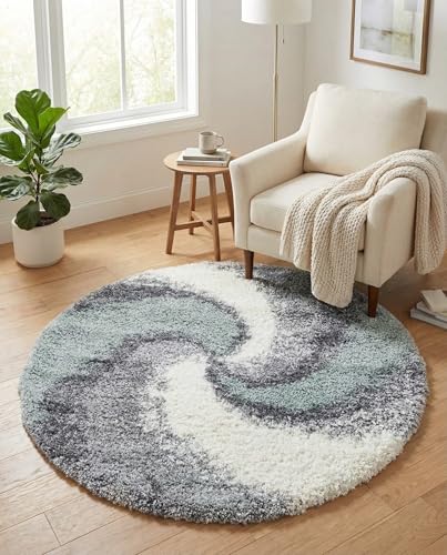 Rugs.com - Soft Touch Shag Rug – 4 Ft Round Sage Green Plush Shag Rug – Modern Abstract Swirl Design, Soft Texture for Bedrooms and Nurseries - color: Sage Green, size: 4' (Round)