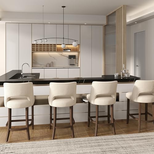 VKNOW Bar Stools Set of 4, 26" Fabric Counter Height Bar Stools, Beige | Modern Upholstered Counter Stools with Rubberwood Legs for Kitchen Island Dining Room Bar - color: Beige, size: Set of 4