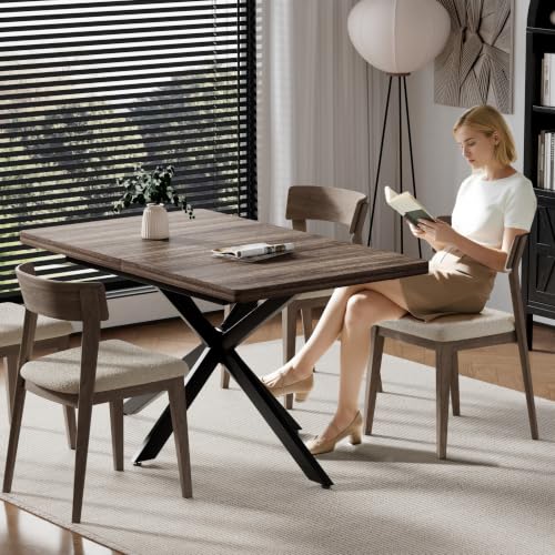 Extendable Dining Table for 4 6 8,55"-70" Kitchen Table Leaf,Dark Walnut | Expandable Rectangle Dining Table,Wood Dining Table w/ Hidden Leaf & Storage, Space Saving, Kitchen Dining Living Room,Modern - color: Removable Leaf 55"-71" Dark Walnut