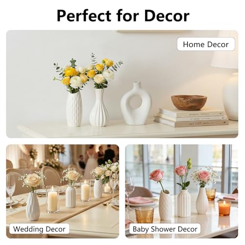 BEAHOT Ceramic Bud Vase Set of 12 - Glossy White Bud Vases: Unique Glazed Mini White Centerpiece for Flowers, Weddings, DIY Floral Decor - Boho & Modern Home Table Styling, Gift Ready - size: 12pack Glazed White