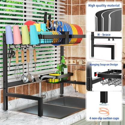SNSLXH 2-Tier Over The Sink Dish Drying Rack, Kitchen Dish Drying Rack | Large Dish Drying Rack, Suitable for Most Sinks, Kitchen Drying Rack（26.57"-35"） - size: 2 tiers 3 baskets