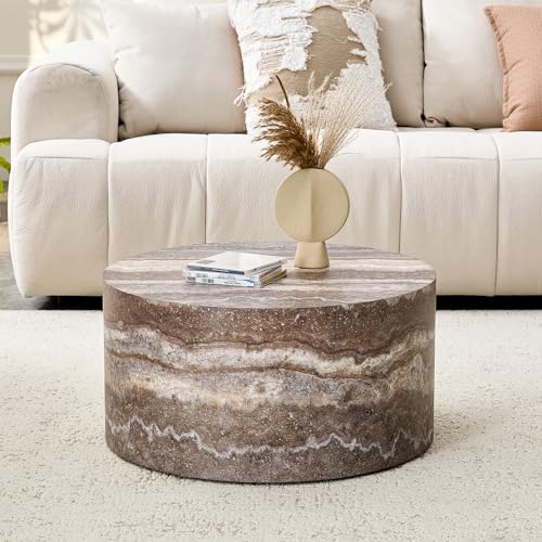 Round Coffee Table, 23.6" Modern Grey Faux Marble Drum Coffee Table, Round Accent Center Table for Living Room Apartment Small Spaces, No Assembly Required - color: 24'' Brown Grey, size: 24'' Round Coffee Table