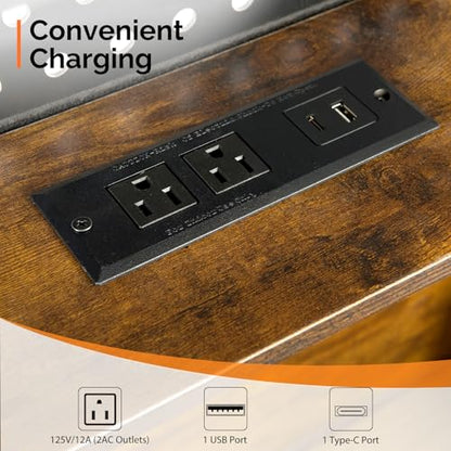 VINGLI Queen Size Floating Bed Frame with LED Lights and Charging Station, Cozy Hidden Storage Velvet Upholstered Bookcase Headboard,No Box Spring Needed,Easy Assembly,Black - color: Industrial Brown, size: Queen