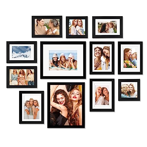 Egofine 12 Pack Black Gallery Wall Frame Set Solid Wood Picture Frame Collage Wall Art Decor for Home Decoration,Hanging or Tabletop Display,Include Multi-Size Two8x10, Four5x7,Four4x6,Two4x4 - color: Black, size: 4x4+4x6+5x7+8x10