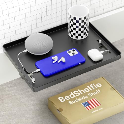 BedShelfie Bedside Shelf for Dorm Room - Cable Catch, Black | Bunk Bed & Top Bunk, College Dorm Room Essentials, Clip On Nightstand, Bed Side Table Tray, College Dorm Essentials - color: Black