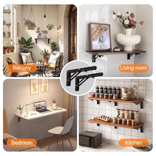 Folding Shelf Brackets 12 inch Foldable Shelf Bracket Heavy Duty Collapsible Shelf Brackets DIY Wall Mounted Fold Down Table Bracket Space-Saving for Benches Workstation (2PC, Max.Load 133 lbs) - size: 12 Inch