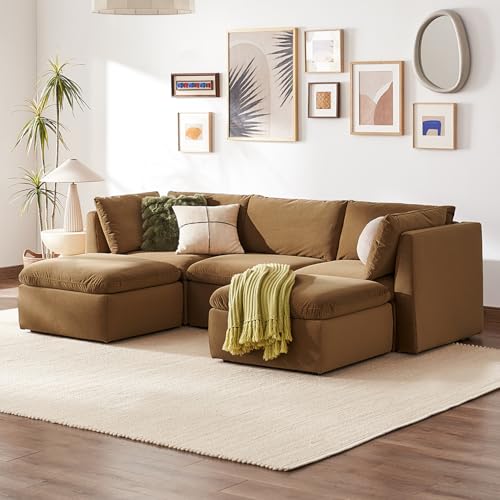 mopio Oversized Modular Sectional Sofa with Fully Removable Covers and Storage, Convertible U, L-Shaped and Sleeper Sectional, Modern Couches with Ottoman Chaise (Hazelnut Velvet, 5 Seats, U) - color: [Gen 2] Hazelnut Velvet, size: 5 Seats, U