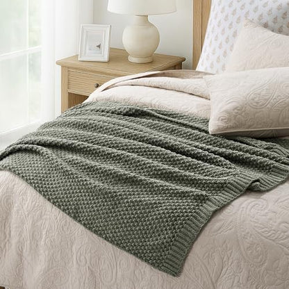 EVERGRACEHOME Chunky Chenille Knit Throw Blanket, 50x60, Dried Thyme Green | Sculpted Moss Stitch, Chic Modern Farmhouse, All-Season Warmth, OEKO-TEX® Certified, Elegant Blanket for Couch, Bed, Sofa - color: Dried Thyme, size: 50" X 60"