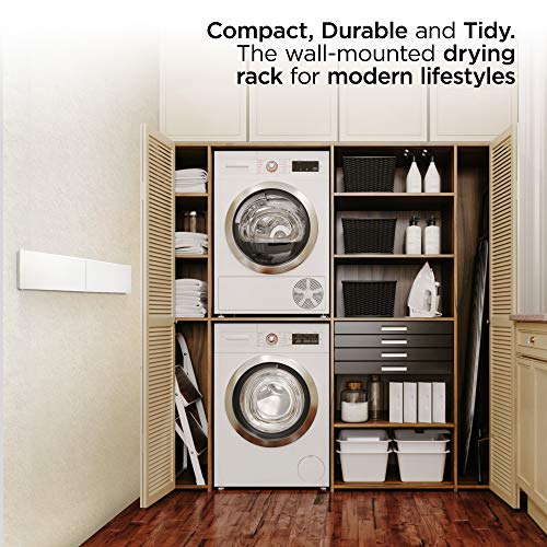 Step Up Laundry Drying Rack (28-INCH White), Wall Mounted, Retractable Clothes Drying Rack, 40lbs Capacity, 11.6 Linear Ft, with Wall Template and Long Screwdriver Bit - color: White, size: 28" Wide