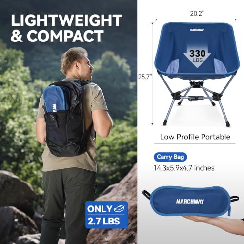 MARCHWAY Lightweight Folding Camping Chair with Spring Lock, Stable Compact Portable for Outdoor Camp, Travel, Beach, Picnic, Festival, Hiking, Backpacking (Lowback Dark Blue) - color: Lowback Dark Blue
