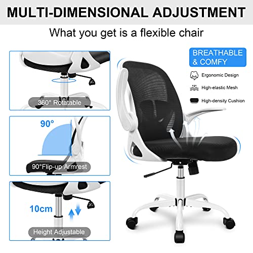 Office Chair Ergonomic Desk Chair with Adjustable Lumbar Support and Height, Swivel Breathable Desk Mesh Computer Chair with Flip up Armrests for Conference Room(White) - color: White