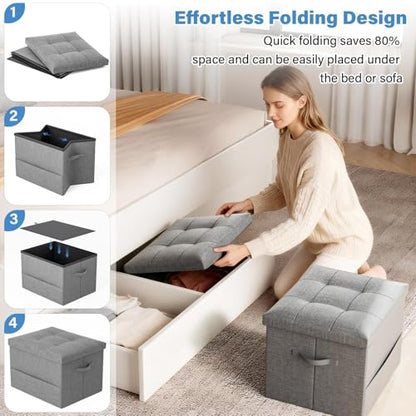 Dayacoco Storage Ottoman Foot Rest Stool, Holds Up to 350lbs, 43L, Foldable | Small Ottoman with Storage, Foot Rest Stool with Thicker Foam Padded Seat, 17x13x13in, Drak Gray