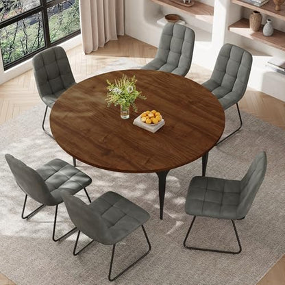 HIPIHOM 55‑Inch Extendable Dining Table Set with 4 Upholstered Chairs and Metal Frame for Dining Room - color: Walnut/Grey-b