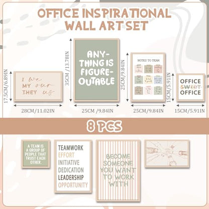 Faccito 8 Set Office Wall Art Inspirational Wall Art for Office Women Wallart Large Wooden Motivational Quotes Teamwork Framed Decor for Home Work Cubic - style: Stylish