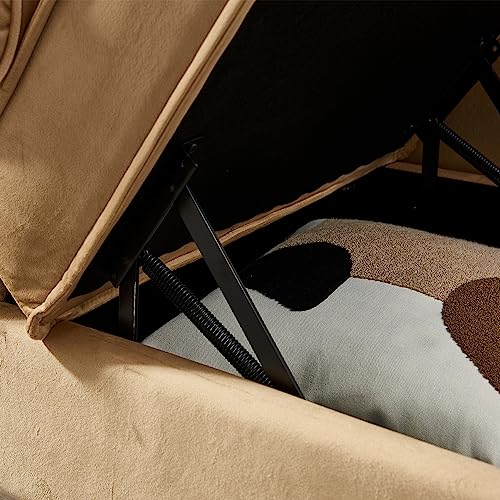 60.6" Modern Storage Chaise Lounge Indoor,Velvet Upholstery Sofa Chair with1 Toss Pillows,Upholstery Lounge Sofa with Gold Metal Legs for Small Apartment,Living Room,Office,Reception Area,Khaki - color: Khaki