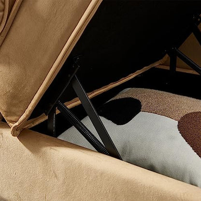 60.6" Modern Storage Chaise Lounge Indoor,Velvet Upholstery Sofa Chair with1 Toss Pillows,Upholstery Lounge Sofa with Gold Metal Legs for Small Apartment,Living Room,Office,Reception Area,Khaki - color: Khaki