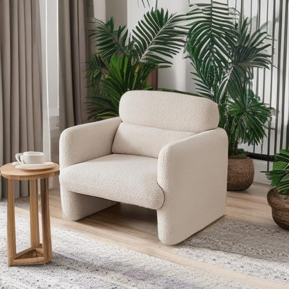 Modern Accent Single Sofa Chair with Arms, Lamb Fabric Upholstered Comfy Reading Arm Chair for Bedroom, Living Room-Beige - color: Beige, size: 30.31"D x 33.86"W x 31.5"H