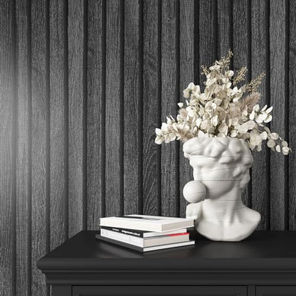 VEELIKE Charcoal Black Wood Slat Peel and Stick Wallpaper 24''x118'' Modern Wood Panel Look Contact Paper Waterproof Self Adhesive Slat Vinyl Wall Covering for Living Room Bedroom Office Accent Walls - color: Charcoal Black, size: 24" x 118"
