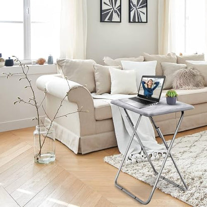 TV Tray Table, Folding Dinner Tray With No Assembly Required, Sturdy Foldable Snack Eating Table for Living Room, 2PCS (White Marble) - color: White Marble, size: 2pcs