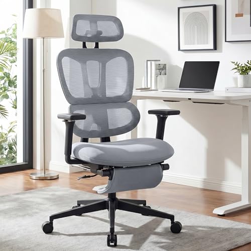Ergonomic Office Chair with Footrest, 90-135° Reclining High Back Desk Chair with Lumbar Support, 2D Headrest, 4D Armrests, Computer Chair for Long Hours, Dark Grey - color: Dark Grey